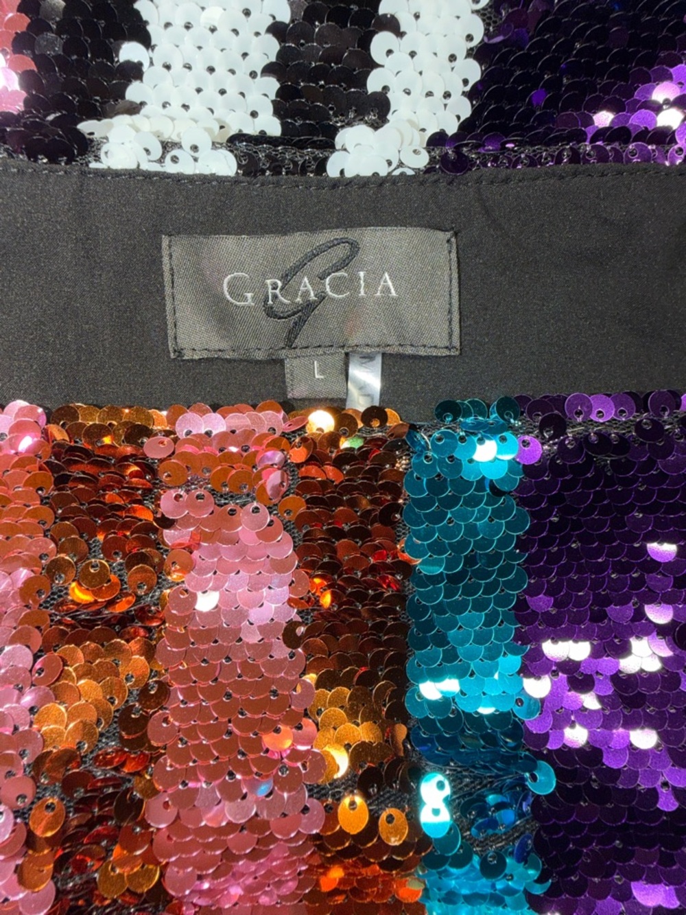 Gracia Multi-Color Sequin Striped Pencil Skirt - Vibrant Glam - Size Large - Picture 5 of 15